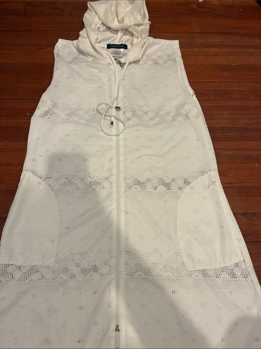 Chelsea Taylor White Lace Hooded Zip-Front Swimsuit Cover-Up